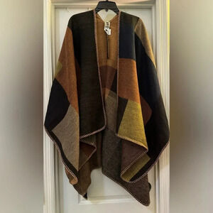 DJT Women's Plaid Pattern Wrap Shawl Poncho Cape